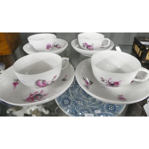 2160 - Set of Four German KPM Porcelain Cups & Saucers.