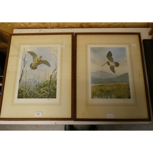 2627 - Pair of Framed Prints - Snipe & Woodcock, signed J C Harrison.