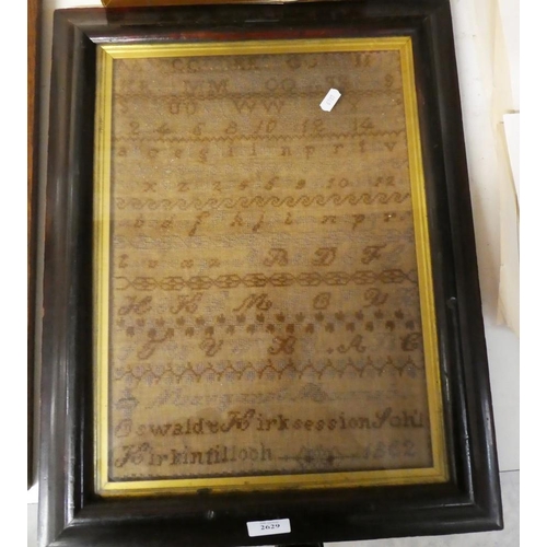 2629 - Victorian Framed Sampler, approx 30 x 41cm.