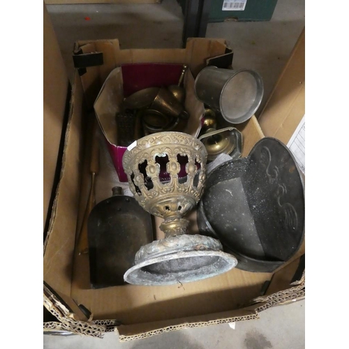 3076 - Box - Candlesticks, Tankard, Brassware etc.