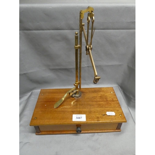 3087 - Antique Portable Brass Chemist Balance Scales & Weights.