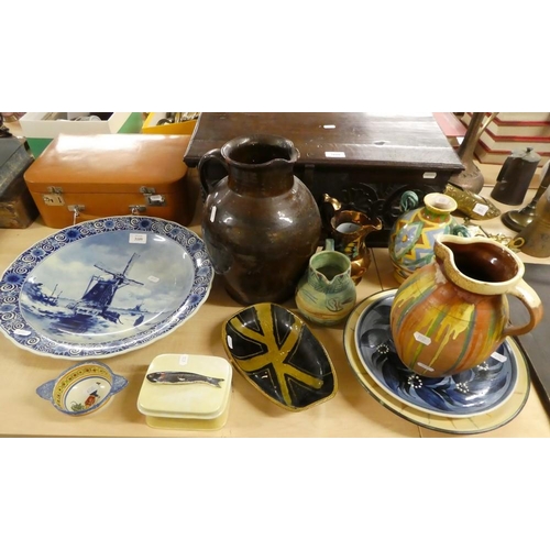 3109 - Assorted Art Pottery Jugs, Delft Charger etc.