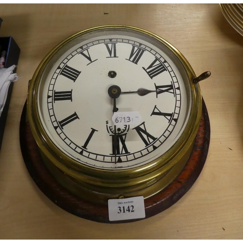 3142 - Mechanical Brass Ships Clock with winding Key.