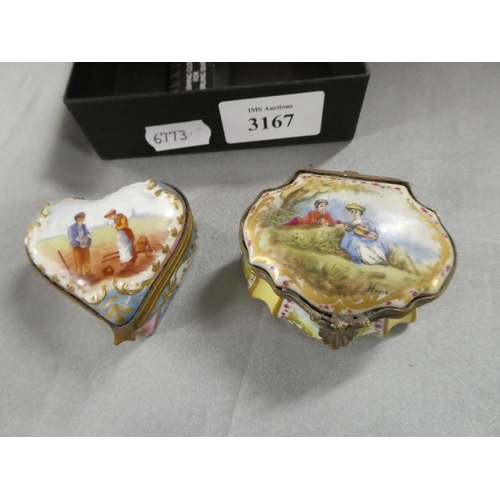 3167 - Two Antique Pill Boxes (Heart Shaped AF)