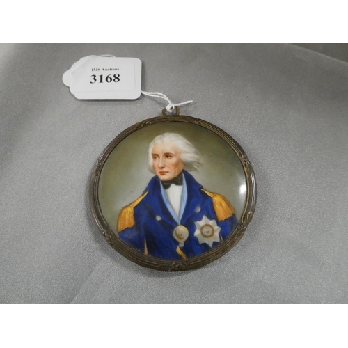 3168 - Small Framed Porcelain Panel of Horatio Nelson.