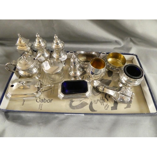 3175 - Tray Lot - Assorted Silver Condiments.