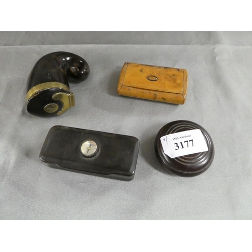 3177 - Three Antique Snuff Boxes & Horn Mull.