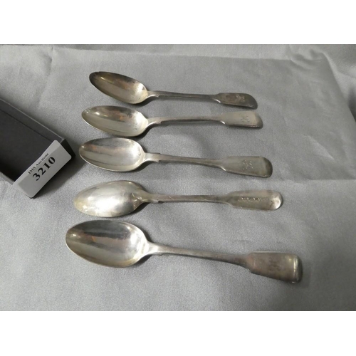 3210 - Five Silver Teaspoons, approx 3.6oz troy.