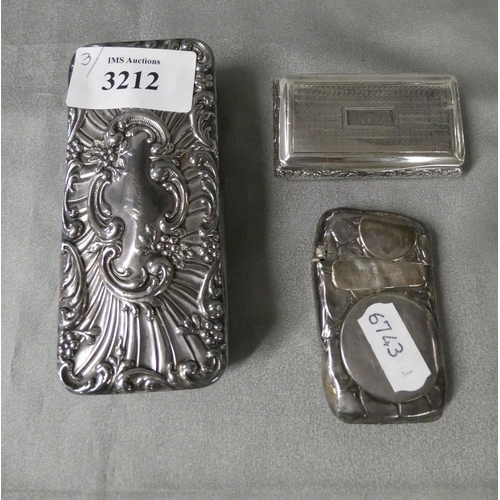 3212 - Birmingham Silver Trinket Box, Georgian Silver Snuff Box & Birmingham Silver Vesta Case, approx 4.9o... 