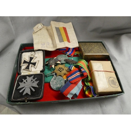 3294 - Tray - WWII Medals awarded to Flight Lieut J Jamieson, German Iron Cross & German War Merit Cross 2n... 