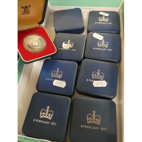 3308 - Nine Cased Guernsey 1977 Silver Crowns Commemorating Royal Visit.