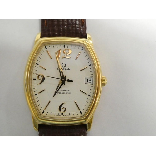 3388 - 18ct Gold Omega Wristwatch with Replacement Brown Leather Strap.