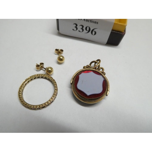 3396 - Gold Eternity Ring Inset with Ruby & Diamond Chips Size UK P, weighs approx 1.9g & Gold Plated Agate... 