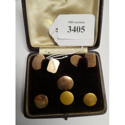 3405 - Cased 9ct Gold Cufflinks and Studs  9.82gms