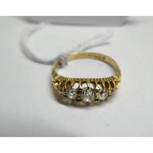 3409 - 18ct Gold Ring Mounted with 5 Diamonds, UK size M, approx 2.9g