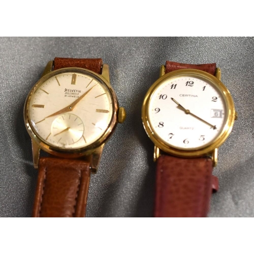 3469 - Certina & Helvetia Gents Wristwatches, both with brown leather straps.