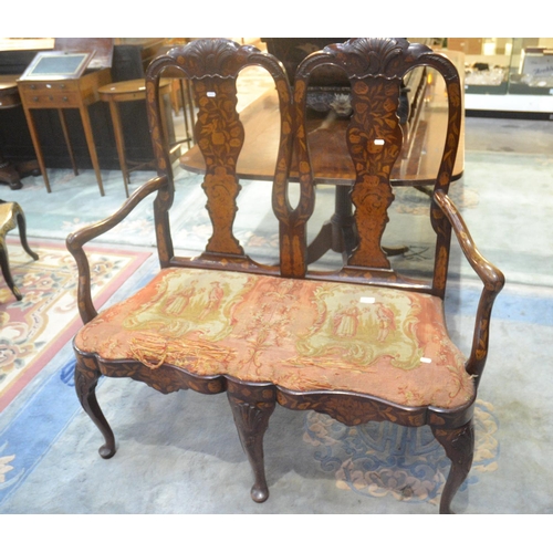 4063 - Antique Dutch Floral Marquetry Mahogany Inlaid Hall Settee.