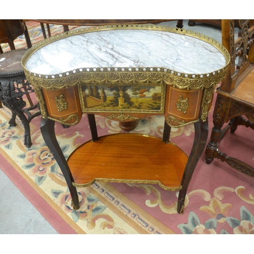 4120 - French Marble Top Side Table With Painted Drawer