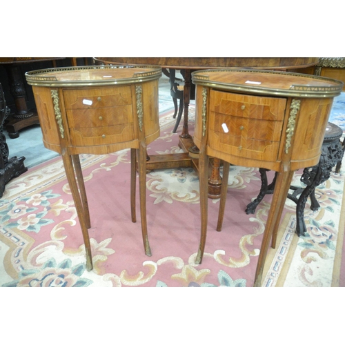 4122 - Pair Of French Kingwood 3 Drawer Bedsides With Brass Galleries - 43cm W x 31cm D x 72cm T.