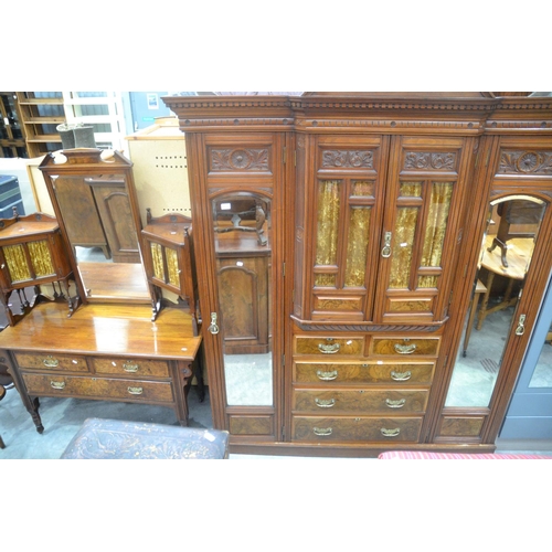 4159 - Victorian Mahogany & Walnut Compactum, Matching Dressing Table & Bedside.