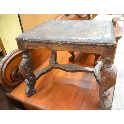 4194 - Carved Oak Joint Stool