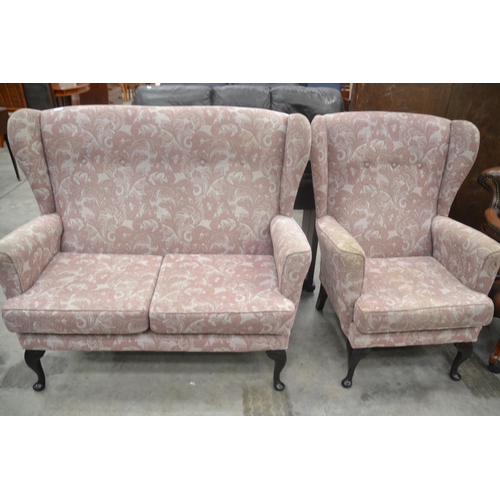 4198 - Vintage Fabric Cottage Style 2 Seat Sofa & Chair