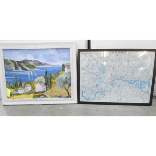 4528 - Framed Oil and a Framed Map