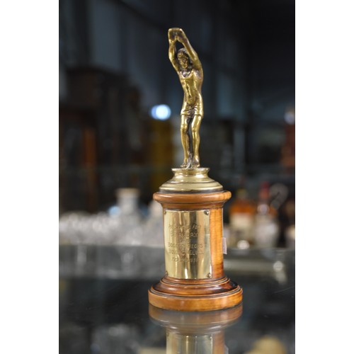 3177A - Vintage Trophy of a Swimmer on Turned Wood Column Plinth - 