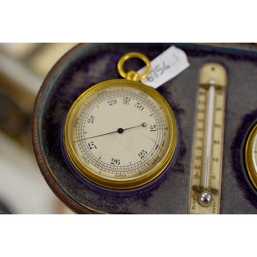 3176 - Victorian Cased Barometer & Compass Set with Central Thermometer set into case.