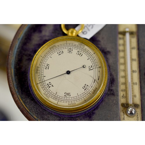 3176 - Victorian Cased Barometer & Compass Set with Central Thermometer set into case.