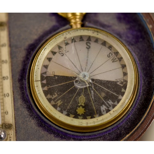 3176 - Victorian Cased Barometer & Compass Set with Central Thermometer set into case.