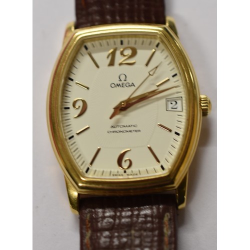 3388 - 18ct Gold Omega Wristwatch with Replacement Brown Leather Strap.