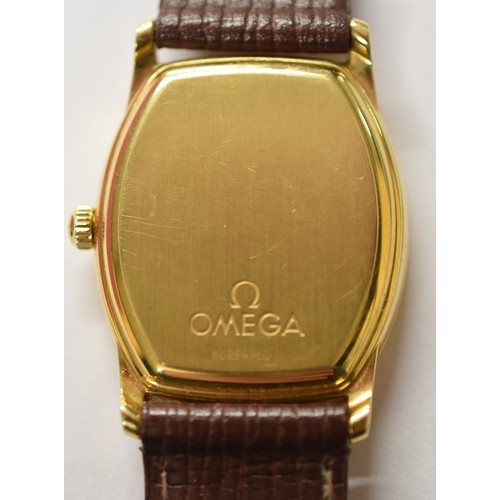 3388 - 18ct Gold Omega Wristwatch with Replacement Brown Leather Strap.