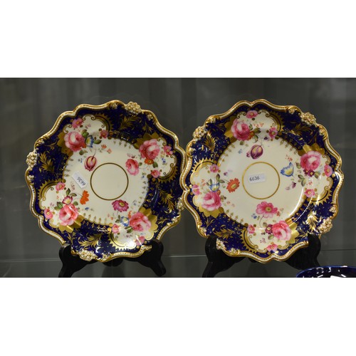 2183 - Pair of Antique Bone China Plates Painted with Colourful Flowers.