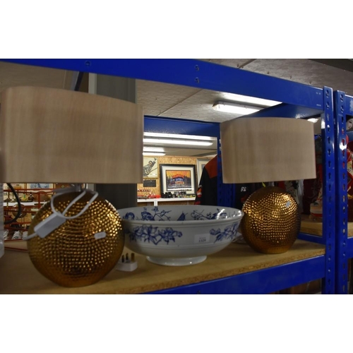 365 - Pair of Table Lamps and a Victorian Basin Decorated with Birds and Insects