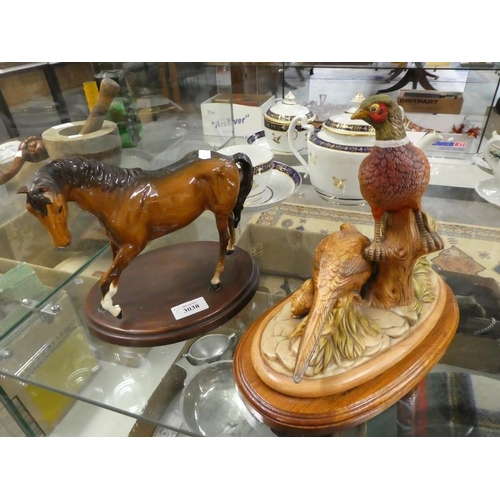 706 - Beswick Horse & Pottery Pheasant Group.