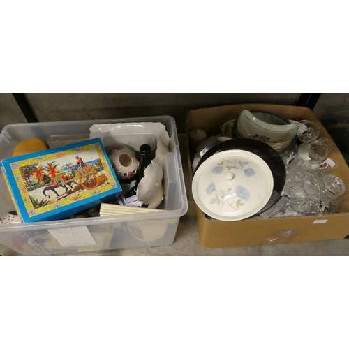 732 - 2 Boxes - Assorted China & Glass (Wedgwood, Carltonware, etc)