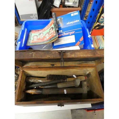 113 - Two Boxes of Assorted Tools and Log Basket