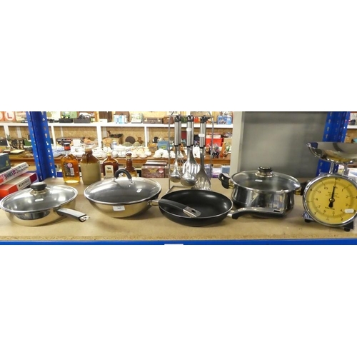 369 - Assorted Sauce Pans, Scales & Utensils