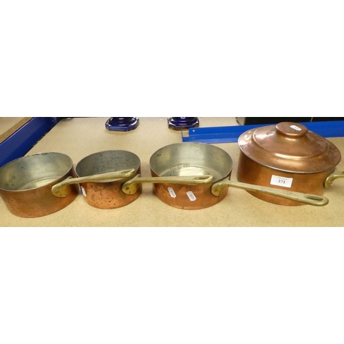 371 - Set Of 4 Copper & Brass Sauce Pans