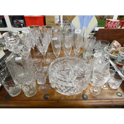 572 - Assorted Cut Glass Glasses, Bowls etc