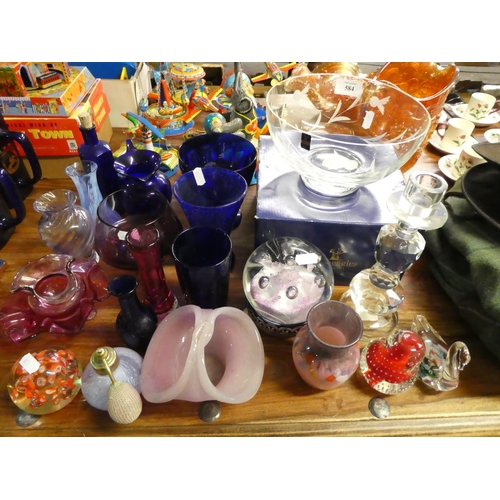 584 - Assorted Glass inc Paperweights, Vasert, Cranberry Glass etc