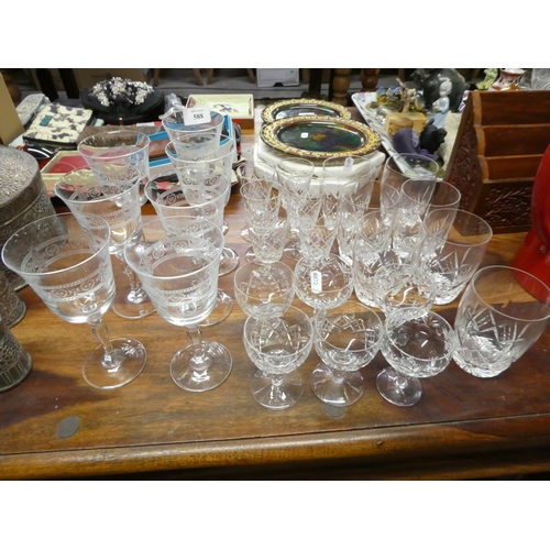 588 - Assorted Crystal and Acid Etched Glasses