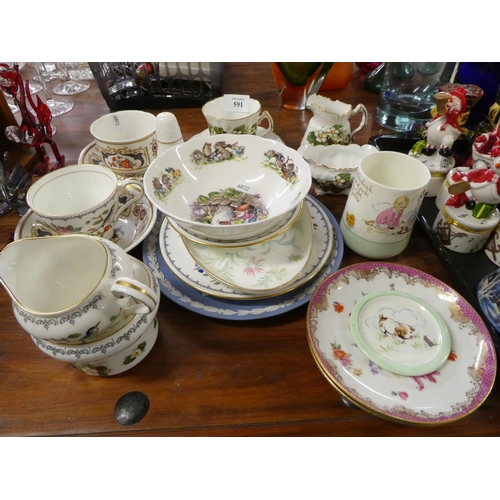 591 - Assorted China inc Paragon Nursery Rhymes Cup, Ainsley, Wedgewood Jasper Plate, etc