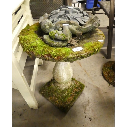 64 - Reconstituted Stone Bird Bath and Assorted Garden Tools