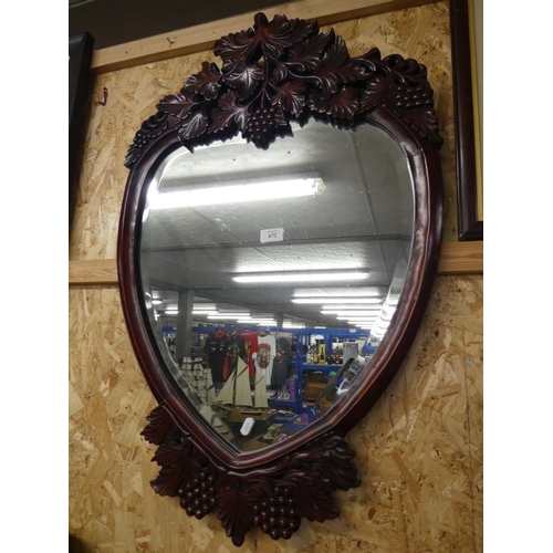 672 - Mahogany Bevelled Wall Mirror with Fruit Decoration