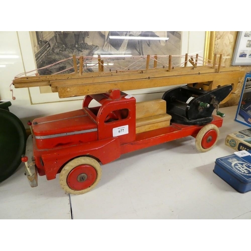 677 - Vintage Painted Wooden Fire Engine (Brio)