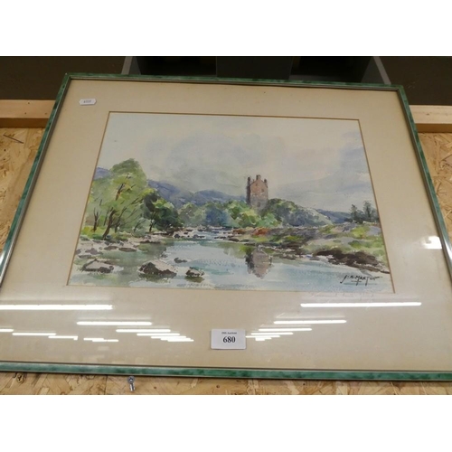 680 - Watercolour of Invermark Castle Brechin by JK Maxton