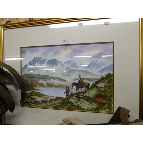 689 - Gilt Framed Watercolour, Highland Landscape signed B Clarkson