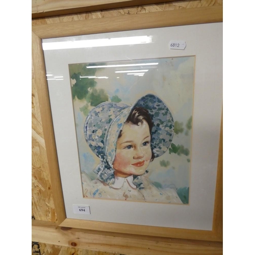 694 - Watercolour of Young Child by Horrace Christie Gassron